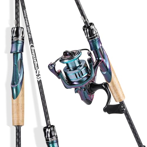 Sougayilang 2 Packs Spinning Reel Rod Combo, Two Pieces Colorful Poratble Light Weight Fishing Rod with Powerful Fishing G...