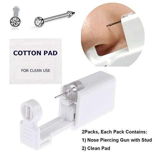 Nose Piercing Gun - 2 Pack Self Nose Piercing Kit Unit Disposable Nose Piercing Gun with Nose Stud Piercing Kit Tool for Cartilage Tragus Helix Piercing Gun Piercing Jewelry (Silver)