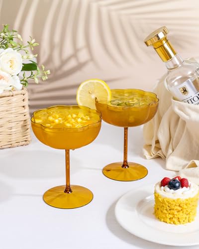 Ciaell 12PCS Plastic Martini Glasses - 10 Oz Amber Elegant Disposable Cocktail Glasses for Champagne Wine Wedding Party An...