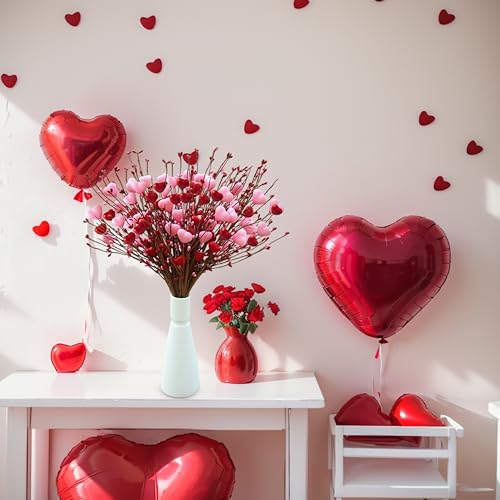 zjlmit Valentine's Day Picks, 12 Pieces Artificial Pink Heart Shaped Berry Branches, 17.7 Inch Valentine's Day Heart Picks...