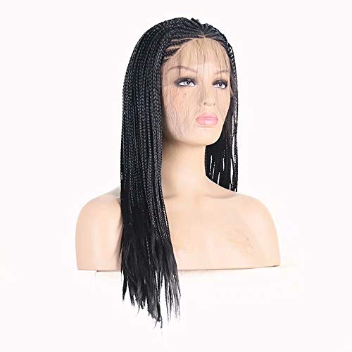 RONGDUOYI RDY 18 Inches Black Braided Lace Front Wigs for Black Women Natural Hairline Synthetic Wig Pre Plucked Glueless Braids Wig (180% Density,Style2)