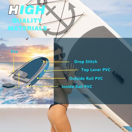 Inflatable Paddle Board,Stand Up Paddle Board,Anti-Slip EVA Deck,Complete SUP Accessories for All Skill Levels,Widened Pad...