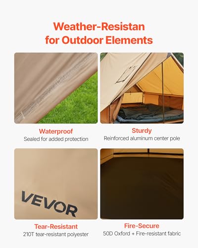 VEVOR Hot Tent, Camping Tipi Hot Tents with Stove Jack, Portable Winter Camping Tents with Snow Skirt, Easy Setup, Waterpr...