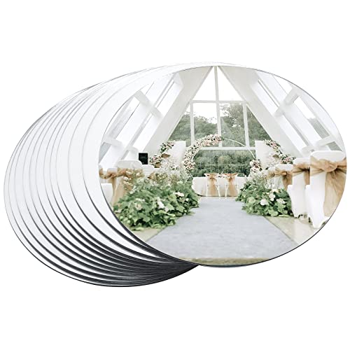 Mwellewm 12 Pcs Mirror Centerpieces for Tables, Acrylic Simulated Glass Round Mirror Tray Decoration Small Circular Plate ...