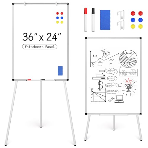 Magnetic Whiteboard Easel Stand, Dry Erase 36 x 24 White Board with Height Adjustable Tripod Stand, 3' x 2' Flipchart Ease...