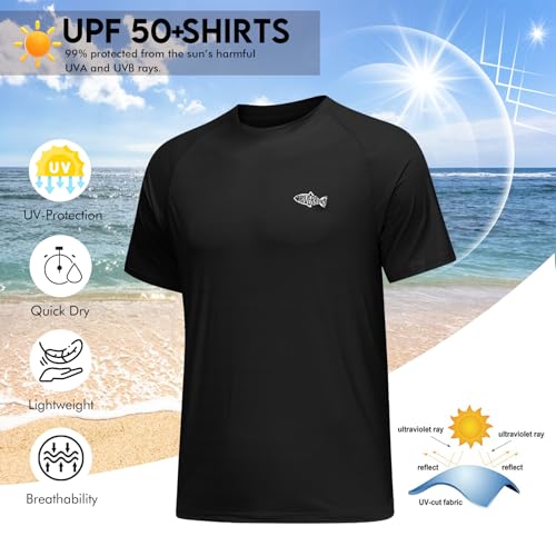 Riverruns Fishing Shirt for Men Short Sleeve UPF 50+ Sun Protection Swim T-Shirt Rash Guard Water Beach Tee