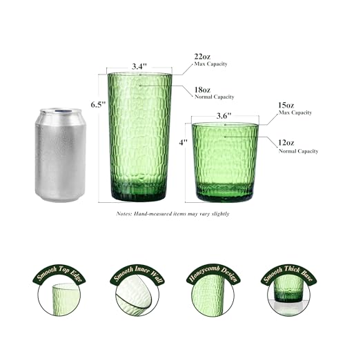 MIYOPESI 22oz Green Acrylic Glasses Drinkware (Set of 6), Honeycomb Stackable Shatter-Proof Plastic Cups, Reusable Plastic...
