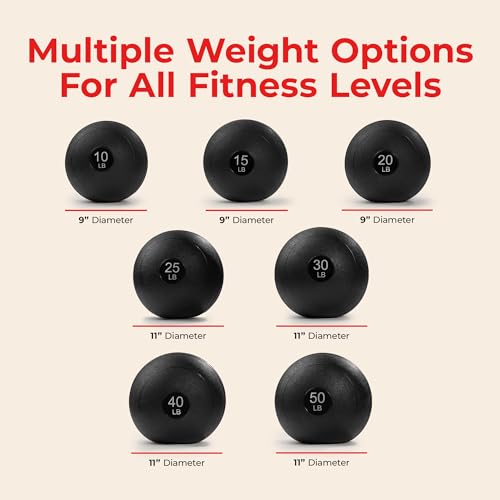 Sunny Health & Fitness Ultra-Durable Slam Ball, Sand Filled No-Bounce Core, Non-Slip Grip ? Available in 10?50 lbs