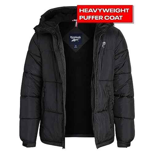 Reebok Mens Winter Jacket - Warm Heavyweight Mens Winter Coat - Wind Water Resistant Insulated Quilted Puffer Jackets for Men