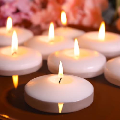 3 inch White Floating Candles, 24 Packs Unscented Floating Candles for Centerpieces-10 Hours Burn Time- 3” Floating Hallow...