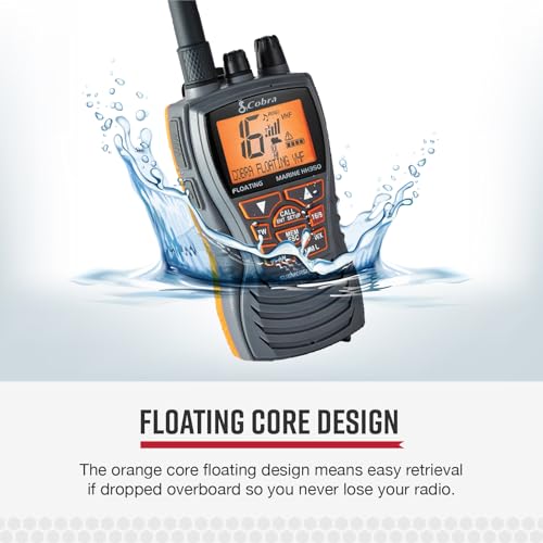Cobra MR HH350 FLT Handheld Floating VHF Marine Radio - 6 Watt, Submersible, Noise Cancelling Mic, Backlit LCD Display, NO...