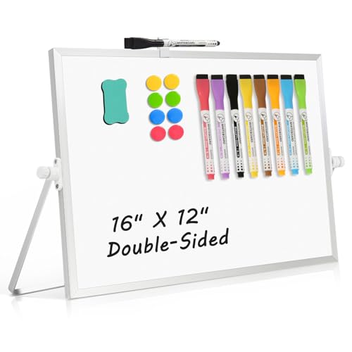 AMUSIGHT Dry Erase Magnetic White Board, 16" x 12" Double-Sided Desktop Whiteboard with Stand, Portable Small Whiteboard S...
