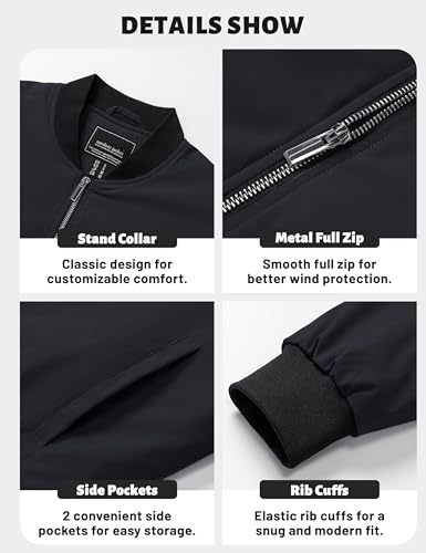 TACVASEN Mens Bomber Jackets Casual Fall Winter Warm Windbreaker Full Zip Windproof Outwear Color-Blocking Coats