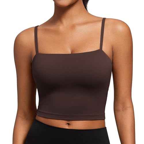 CRZ YOGA Butterluxe Cami Crop Tank Tops for Women - Square Neck Adjustable Padded Longline Sports Bras Workout Camisole