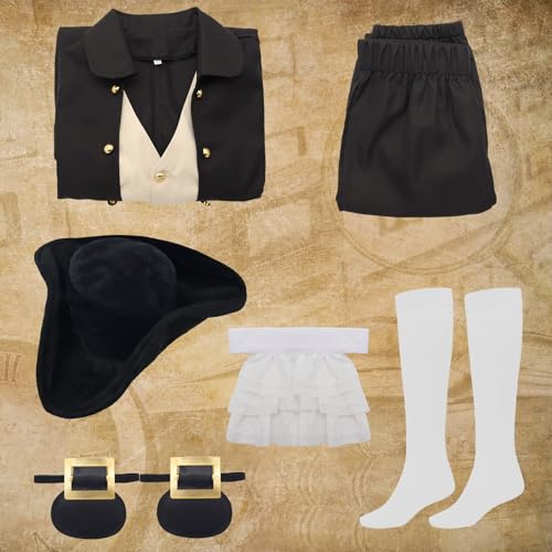 aicoaub Kids Colonial Costume Boys 18th Century America Cosplay Costume with Hat 4-17