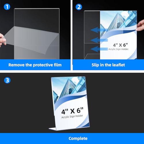 6 Pack Slanted Back Acrylic Sign Holders 4x6 for Business & Store, Tabletop Vertical Sign Holder with Anti-Slip Pads Clear...