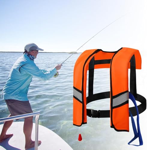 Automatic Inflatable Life Jacket Life Jackets,150N Adjustable Nylon Swim Vest with CO2 Inflation, Reflective Strips & Safe...