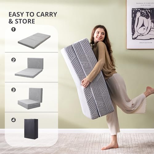 Folding Mattress, 4 Inch Twin Tri Folding Memory Foam Mattress for Camping Guest Bed, Washable Cover & Non-Slip Bottom, 7...