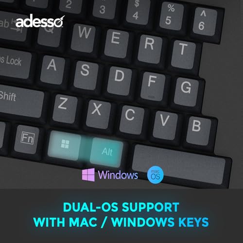 ADESSO EasyTouch 150 Ergonomic Wired Mechanical Keyboard with Cherry MX Brown Switches, Integrated Palm Rest, Dedicated Co...