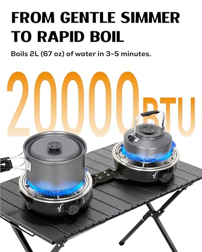 UNICCA Propane 2-Burner Camping Stove with Windscreen, Portable& Foldable Camping Stoves with Carry Bag, 20000 BTU Camp St...