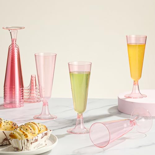 SUREHOME Pink Champagne Flutes Plastic Champagne Glasses Disposable Mimosa Glasses 40 Pack 5 Oz Acrylic Stemware Cocktail ...