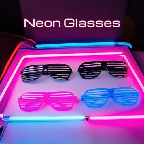 4 Pack Black & Neon Shutter Shades Glasses Retro Slotted Fun Eyewear 80s 90s Party Favors Birthday Photo Booth Props Festi...