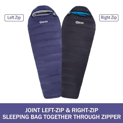 QEZER Down Sleeping Bag for Adults 0°F 10°F 15°F 20°F Backpacking Sleeping Bag for Cold Weather with Compression Sack