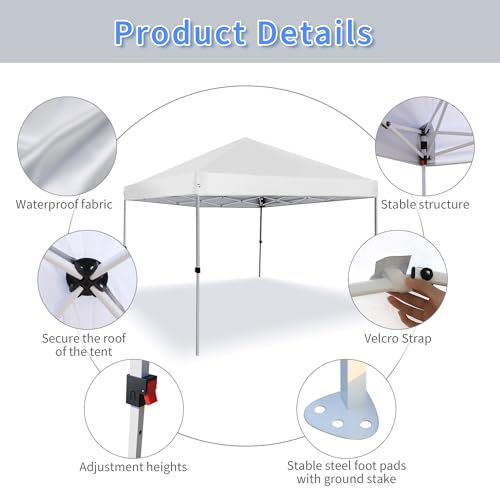 LANMOUNTAIN Pop Up Canopy Tent 8X8 FT,Easy Set-up Sade,Instant Shelter w/Canopy Cover,4 Ropes,Adjustable Straight Leg Heig...