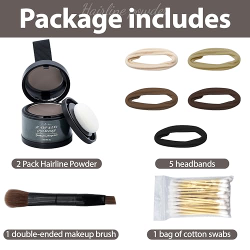 2 Pack Hairline Powder for Women and Men, Used to Root Touch Up Hair Color, Thinning and Gray Hair Coverage and Bald Spots Coverage, Dark Brown