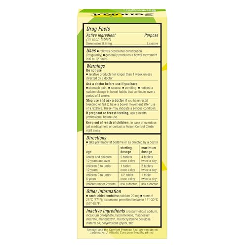 Senokot Regular Strength Senna Laxative Tablets Constipation Relief for Adults, 100 count