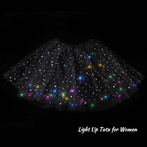 DRESBE Light Up Tutu Skirt Glow Party Tutus Christmas Xmas New Year's Eve Neon LED Tulle Tutu for Women