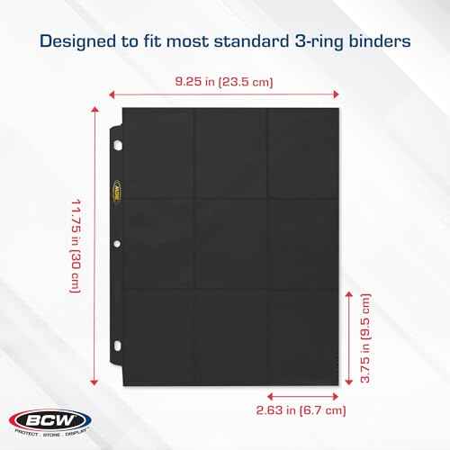 BCW Double-Sided 9-Pocket Pages Holder - 50 Black Pages | Trading Card Binder Sheets | Secure Side Loading | Ideal Card Storage and Display Solution