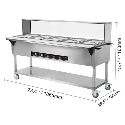 VEVOR 5-Pan Commercial Food Warmer, 5 x 20.6QT Electric Steam Table, 3750W Professional Buffet Catering Food Warmer with Acrylic Sneeze Guard, Food Grade Stainless Steel Server for Party Restaurant