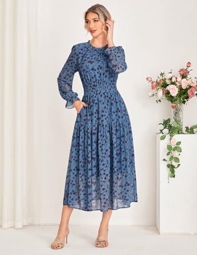 GRACE KARIN Women's Long Sleeve Maxi Dress 2026 Chiffon Flowy Wedding Guest Dresses Floral Dress with Pockets