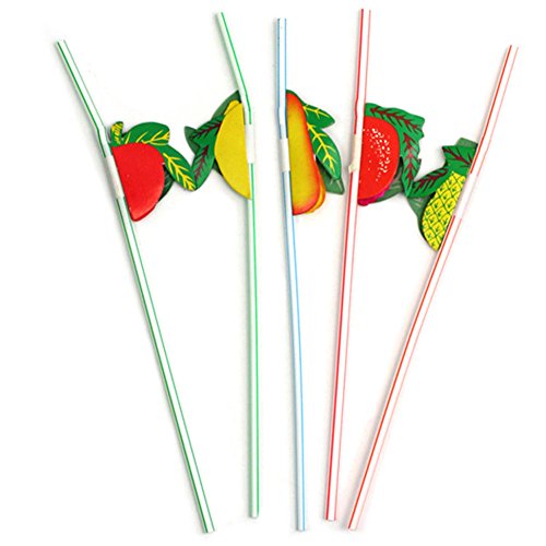 100 Pcs Disposable Flexible Bendable Fruit Straws Table Decor Tropical Drinks - Soft Drinks Hawaiian Cocktail Bars Restaur...