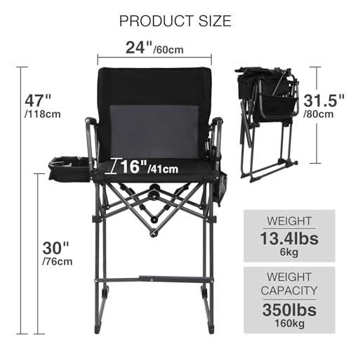 Stonehomy Portable 29" Seat Height Tall Folding Camping Chair High Foldable Directors Chair Bar Height Stool with Side Tab...