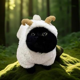 Layheld Cat Costume Dog Clothes Cute Lamb Plush Hoodie 3D Sheep Horn Cosplay Party Wear Photoshoot Winter Warm Pet Outfit ...