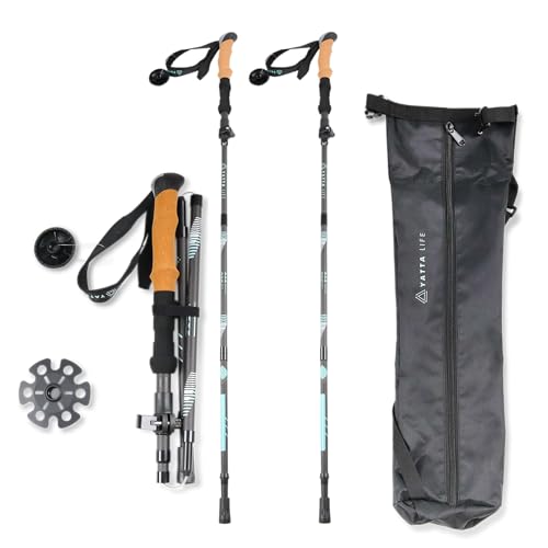 A001 Trekking Poles Carbon Fiber, Collapsible Folding Walking Stick, 5-Section Adjustable Telescopic Pole with Cork Grip, ...