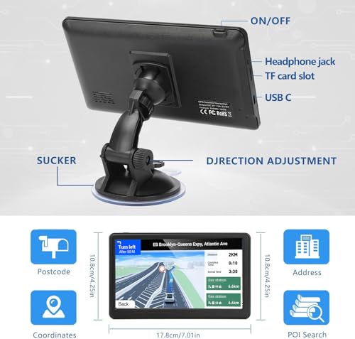 GPS Navigation for Car Truck,Navigation System 7 Inchs Touchscreen Navigator with 2025 US/CA/MX Maps, Free Lifetime Map Up...