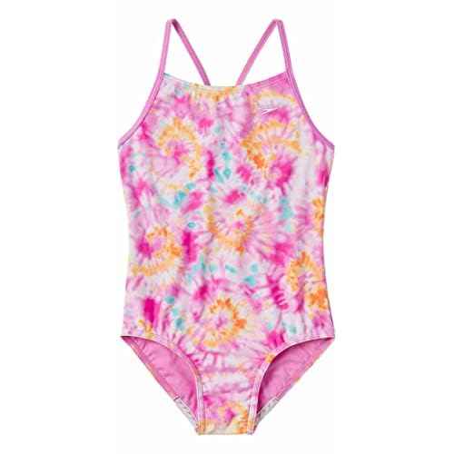 Speedo Girls Thin Strap One Piece Swimsuit (as1, Alpha, l, Regular, Watercolor Pink)