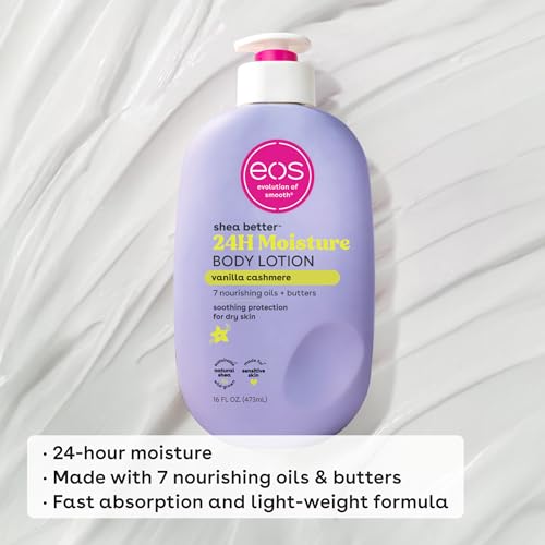 eos Shea Better Body Lotion Vanilla Cashmere, 24-Hour Moisture Skin Care, Lightweight & Non-Greasy, Natural Shea, Vegan, V...