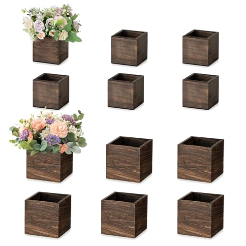 NUPTIO Wooden Box for Centerpiece Wedding: 12 Pcs Rustic Square Planter Box for Christmas Table Fall Decorations - 4×4" & ...