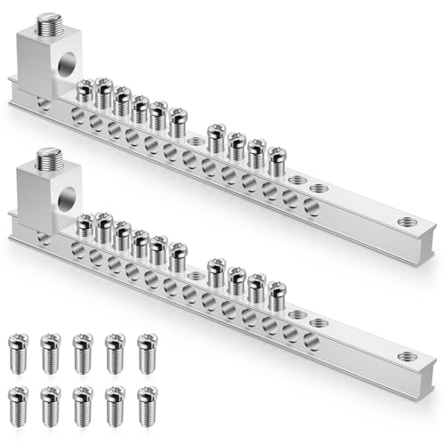 Relaxweex 2 Set Ground Bar Kit with 10 Terminal Positions and Ground Lug Bar Aluminum Grounding Lugs for Electrical Connec...