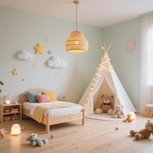 Quaocens 6 Pack Teepee Tent for Kids,Collapsible Kids Teepee Tent with 10 Ft String Lights,White Kid Teepee Boys Girls Ind...