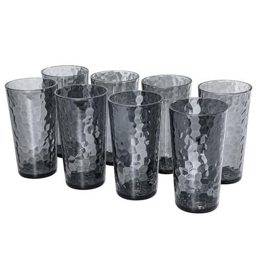 AKMQYM BPA-Free Plastic Tumblers 8 Pack (8x22oz) | Reusable Dishwasher Safe | Stackable Shatterproof Cups | Plastic Drinkw...