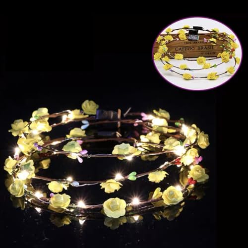 YADIRF Led Light Women Flower Girl Headband Glow Blinking Crown Hair Wreath For Halloween Cosplay Holiday Wedding Party (Y...