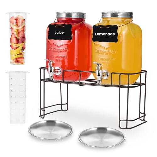 2 Pack1 Gallon Glass Drink Dispensers For Parties .Beverage Dispenser,Glass Drink Dispenser With Stand And Spigot (Plastic...