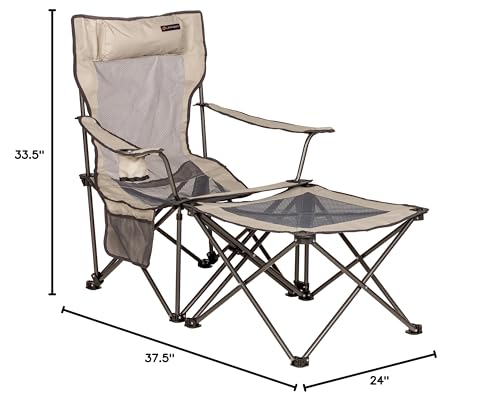 Lippert Sun Soaker Two-Position Vented Reclining Camping Chair with Footrest, 600D Polyester Fabric, Mesh Back/Seat, Padde...