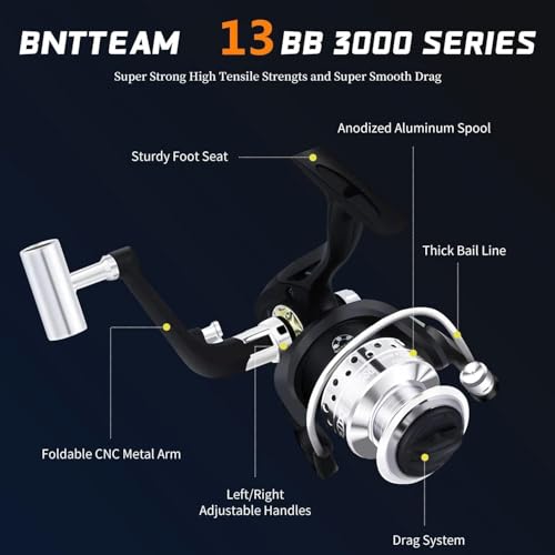 BNTTEAM Portable Fishing Spinning Rod and Reel Combo Set Carbon Fiber Fluorescent Rod Tip, with Fishing Lures Line Carrier...