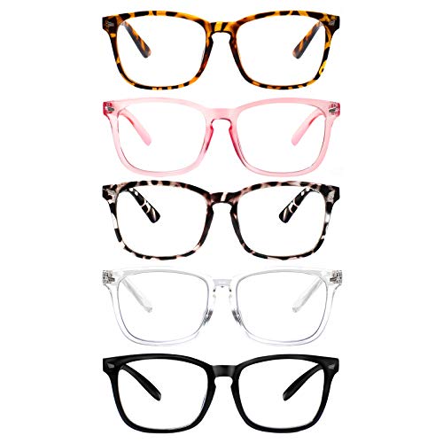 VIDEBLA 5 Pack Blue Light Blocking Reading Glasses,Spring Hinge Readers for Women Men,Anti UV Ray Filter Nerd Eyeglasses